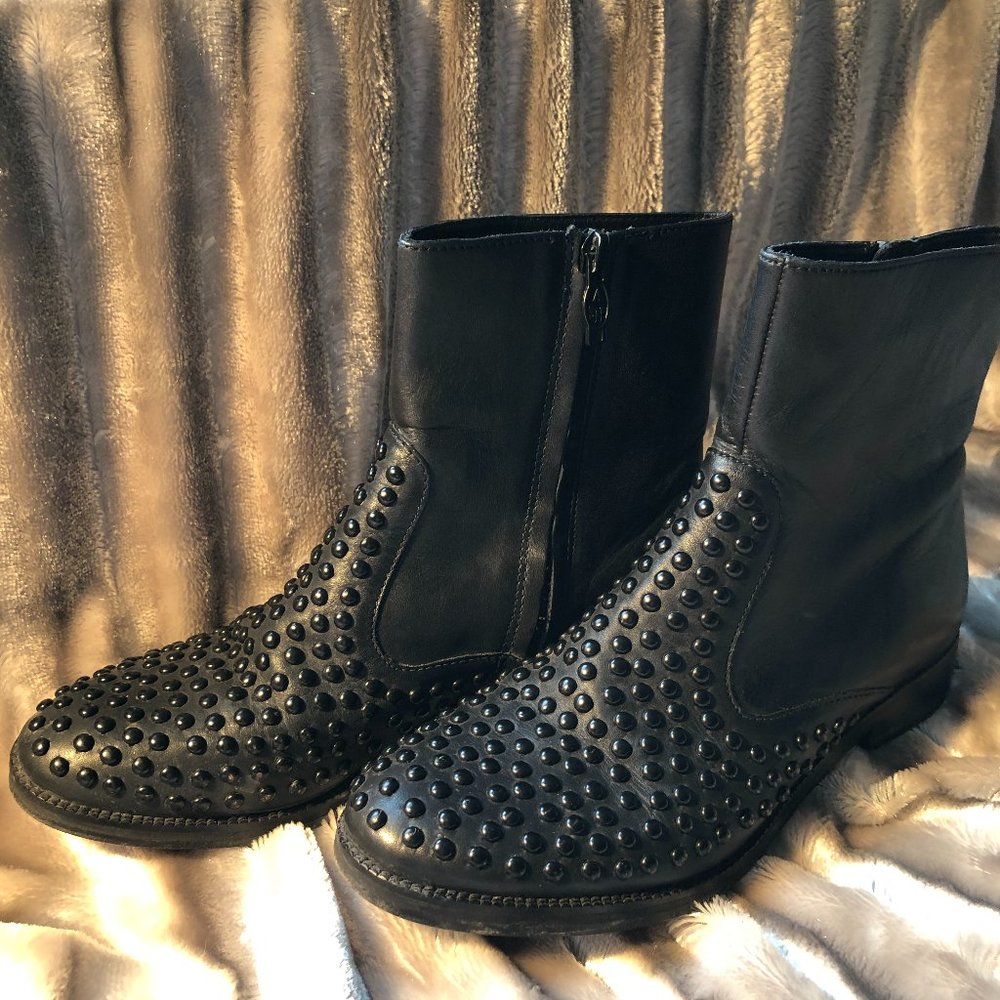 Black with black studded leather booty